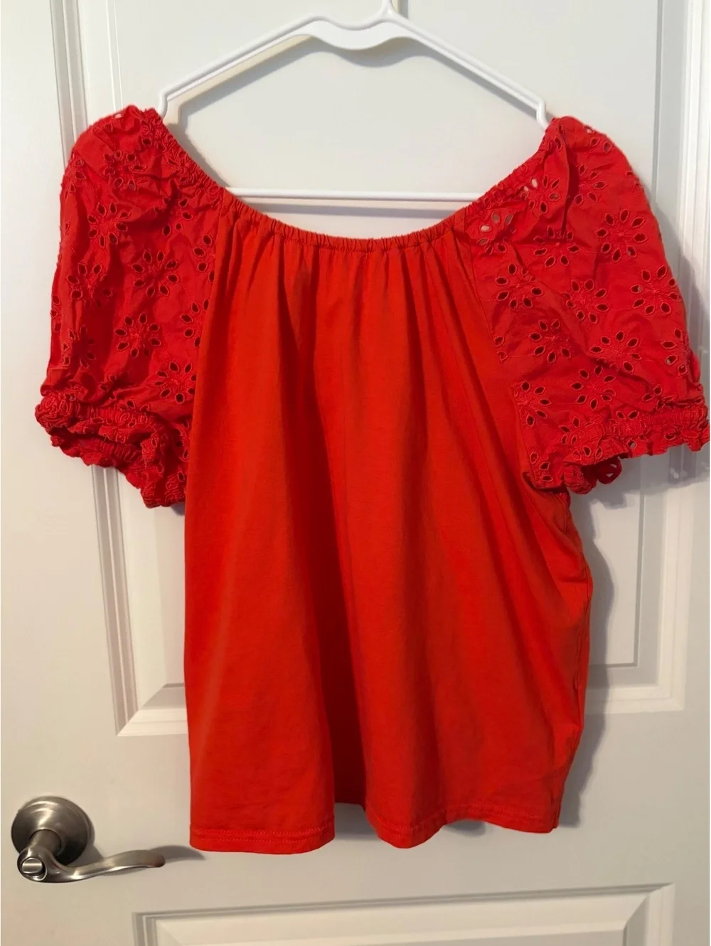J.Crew Women's orange Puff Sleeve Top with Eyelet Detail, Size M